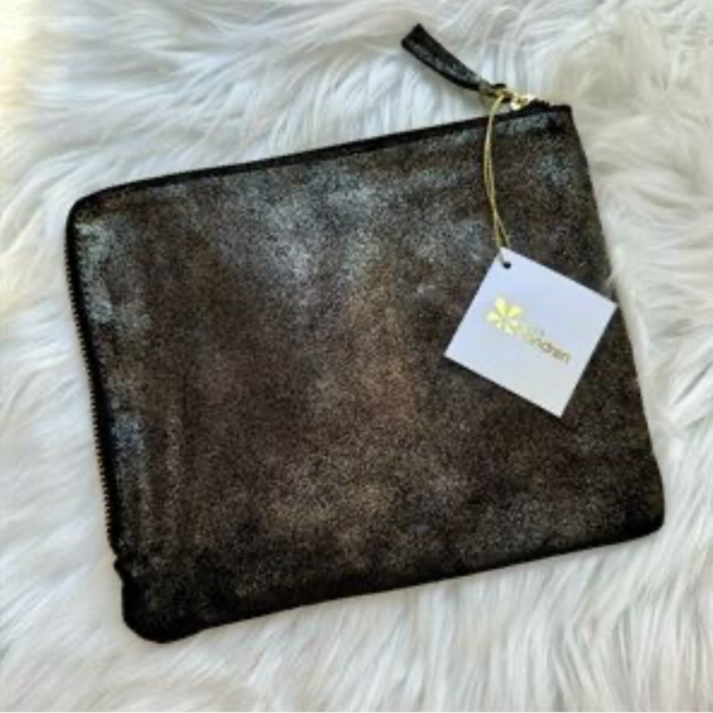 Erin Condren Pouch Leather Metallic Black NWT